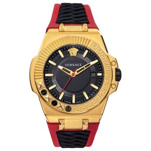 Versace Men’s Quartz Swiss Made Black & Red Silicone Strap Black Dial 45mm Watch VEDY00319 UAE DUBAI AJMAN SHARJAH ABU DHABI RAS AL KHAIMA UMM UL QUWAIN ALAIN FUJAIRAH