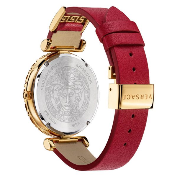 Versace Women’s Quartz Swiss Made Red Leather Strap Red Dial 37mm Watch VEDV00319