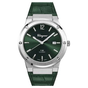 Ferragamo Men’s Swiss Made Quartz Green Hybrid Strap Green Dial 41mm Watch SFDT00119