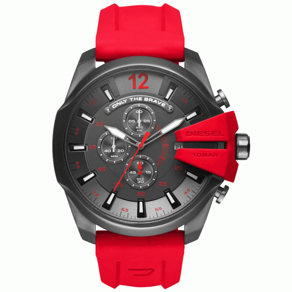 Diesel Men’s Quartz Red Silicone Strap Black Dial 51mm Watch DZ4427