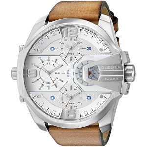 Diesel Men’s Quartz Brown Leather Strap Silver Dial 55mm (Four Time Zone) Watch DZ7374