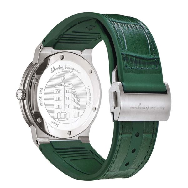 Ferragamo Men’s Swiss Made Quartz Green Hybrid Strap Green Dial 41mm Watch SFDT00119