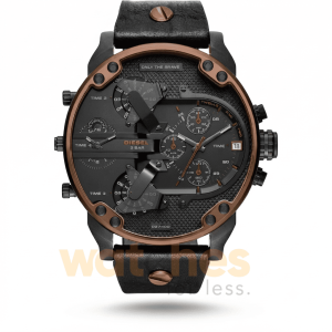 Diesel Men’s Quartz Black Leather Strap Black Dial 57mm (Four Time Zone) Watch DZ7400