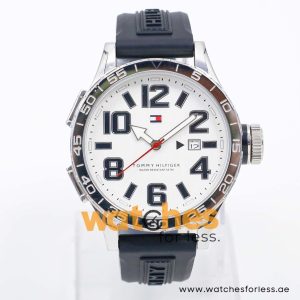 Tommy Hilfiger Men’s Quartz Black Silicone Strap White Dial 46mm Watch 1790694