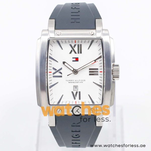 Tommy Hilfiger Men’s Quartz Grey Silicone Strap White Dial 39mm Watch 1790696