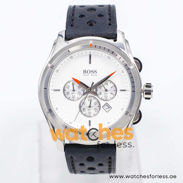 Hugo Boss Men’s Quartz Black Leather Strap White Dial 44mm Watch 1512153/5 UAE DUBAI AJMAN SHARJAH ABU DHABI RAS AL KHAIMA UMM UL QUWAIN ALAIN FUJAIRAH