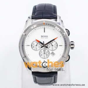 Hugo Boss Men’s Quartz Black Leather Strap White Dial 44mm Watch 1512153/6 UAE DUBAI AJMAN SHARJAH ABU DHABI RAS AL KHAIMA UMM UL QUWAIN ALAIN FUJAIRAH