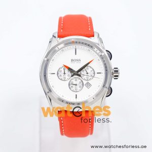 Hugo Boss Men’s Quartz Orange Leather Strap White Dial 44mm Watch 1512153/7