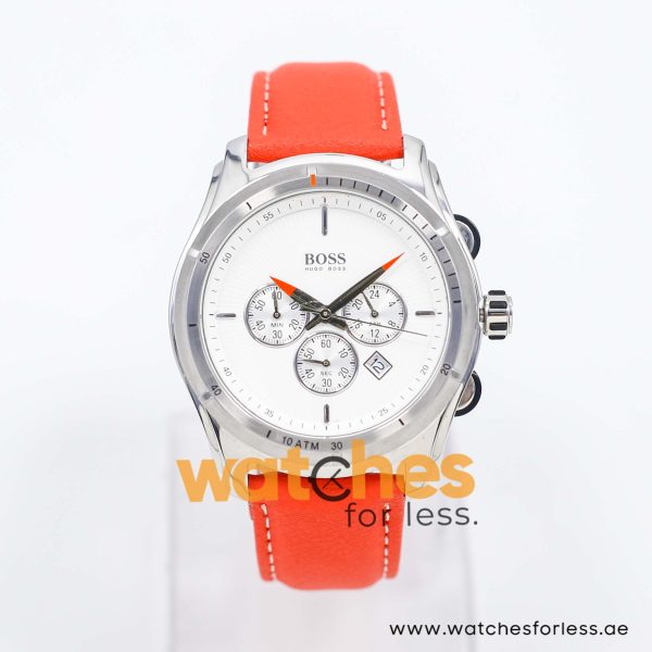 Hugo Boss Men’s Quartz Orange Leather Strap White Dial 44mm Watch 1512153/7