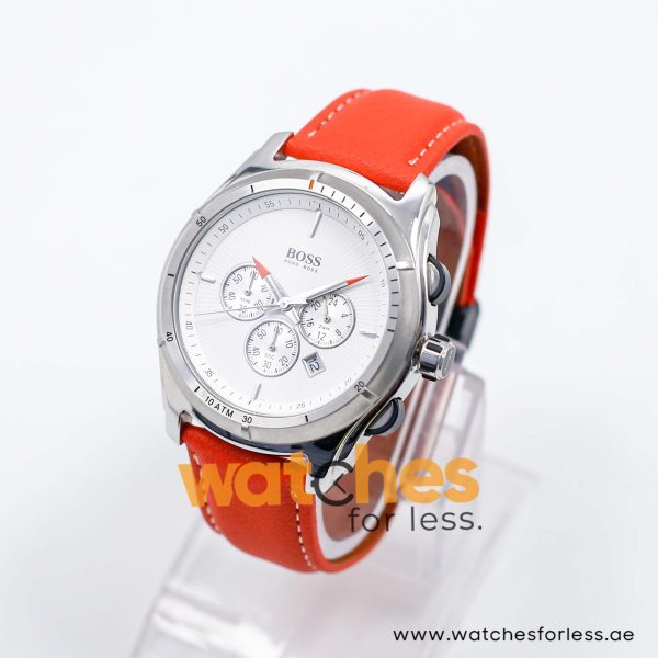 Hugo Boss Men’s Quartz Orange Leather Strap White Dial 44mm Watch 1512153/7