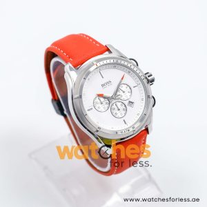 Hugo Boss Men’s Quartz Orange Leather Strap White Dial 44mm Watch 1512153/7