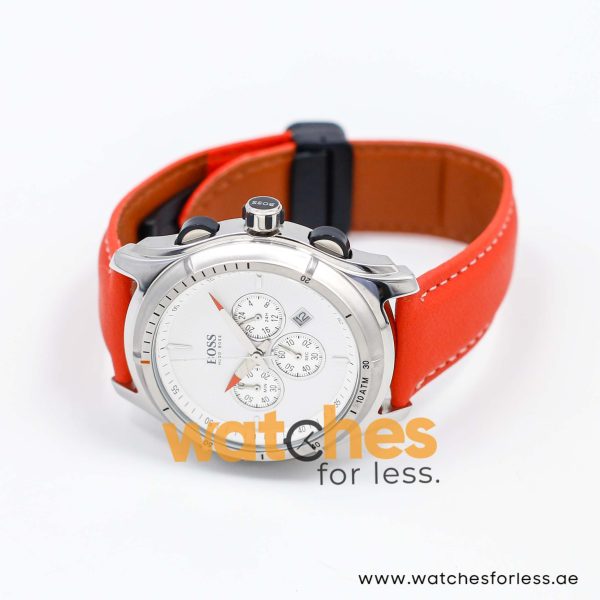 Hugo Boss Men’s Quartz Orange Leather Strap White Dial 44mm Watch 1512153/7