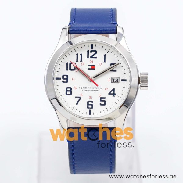 Tommy Hilfiger Men’s Quartz Navy Blue Leather Strap White Dial 40mm Watch 1790632