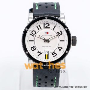 Tommy Hilfiger Men’s Quartz Black Leather Strap White Dial 44mm Watch 1790675/1 UAE DUBAI AJMAN SHARJAH ABU DHABI RAS AL KHAIMA UMM UL QUWAIN ALAIN FUJAIRAH