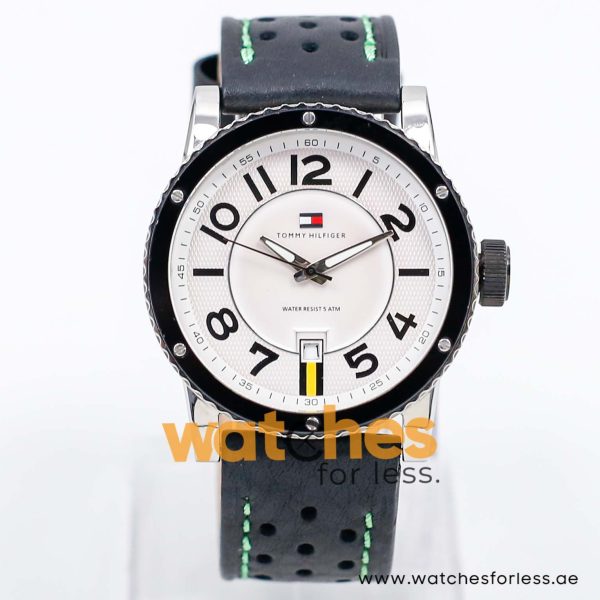 Tommy Hilfiger Men’s Quartz Black Leather Strap White Dial 44mm Watch 1790675/1