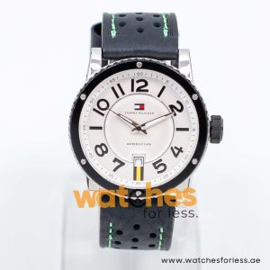 Tommy Hilfiger Men’s Quartz Black Leather Strap White Dial 44mm Watch 1790675/1 UAE DUBAI AJMAN SHARJAH ABU DHABI RAS AL KHAIMA UMM UL QUWAIN ALAIN FUJAIRAH