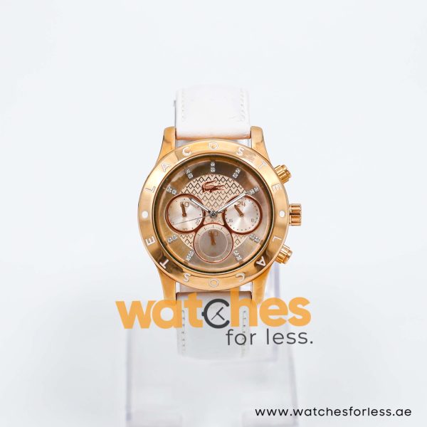 Lacoste Women’s Quartz White Leather Strap Rose Gold Dial 40mm Watch 2000831/1 UAE DUBAI AJMAN SHARJAH ABU DHABI RAS AL KHAIMA UMM UL QUWAIN ALAIN FUJAIRAH