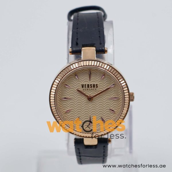 Versus by Versace Women’s Quartz Black Leather Strap Rose Gold Dial 34mm Watch VSPY30328