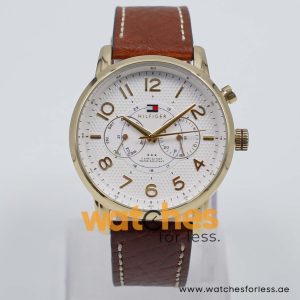 Tommy Hilfiger Men’s Quartz Brown Leather Strap White Dial 44mm Watch 1791082 UAE DUBAI AJMAN SHARJAH ABU DHABI RAS AL KHAIMA UMM UL QUWAIN ALAIN FUJAIRAH