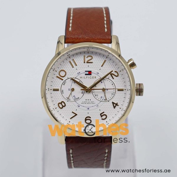 Tommy Hilfiger Men’s Quartz Brown Leather Strap White Dial 44mm Watch 1791082 UAE DUBAI AJMAN SHARJAH ABU DHABI RAS AL KHAIMA UMM UL QUWAIN ALAIN FUJAIRAH