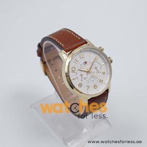 Tommy Hilfiger Men’s Quartz Brown Leather Strap White Dial 44mm Watch 1791082