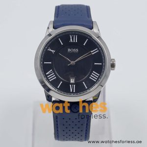 Hugo Boss Men’s Quartz Blue Leather Strap Black Dial 42mm Watch 1513814/B