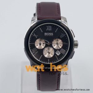 Hugo Boss Men’s Quartz Dark Brown Leather Strap Black Dial 42mm Watch 1512490/2 UAE DUBAI AJMAN SHARJAH ABU DHABI RAS AL KHAIMA UMM UL QUWAIN ALAIN FUJAIRAH