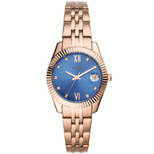 Fossil Women’s Quartz Rose Gold Stainless Steel Blue Dial 32mm Watch ES4901 (Without Tag)