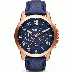 Fossil Men’s Quartz Blue Leather Strap Blue Dial 44mm Watch FS4835 (Without Tag)