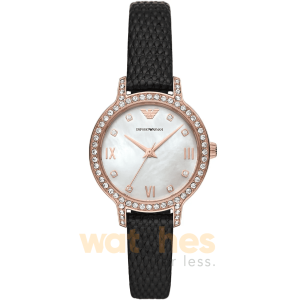 Emporio Armani Women’s Quartz Black Leather Strap Mother Of Pearl Dial 32mm Watch AR11485