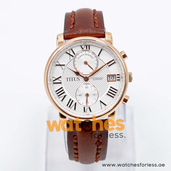 Titus Men’s Automatic Dark Brown Leather Strap White Dial 41mm Watch T2436993 UAE DUBAI AJMAN SHARJAH ABU DHABI RAS AL KHAIMA UMM UL QUWAIN ALAIN FUJAIRAH