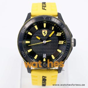 Ferrari Men’s Quartz Yellow Silicone Strap Black Dial 48mm Watch 0830135/1