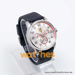 Ferrari Men’s Quartz Black Silicone Strap Silver Dial 44mm Watch 830064