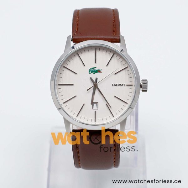 Lacoste Men’s Quartz Dark Brown Leather Strap White Dial 40mm Watch 2010465/1