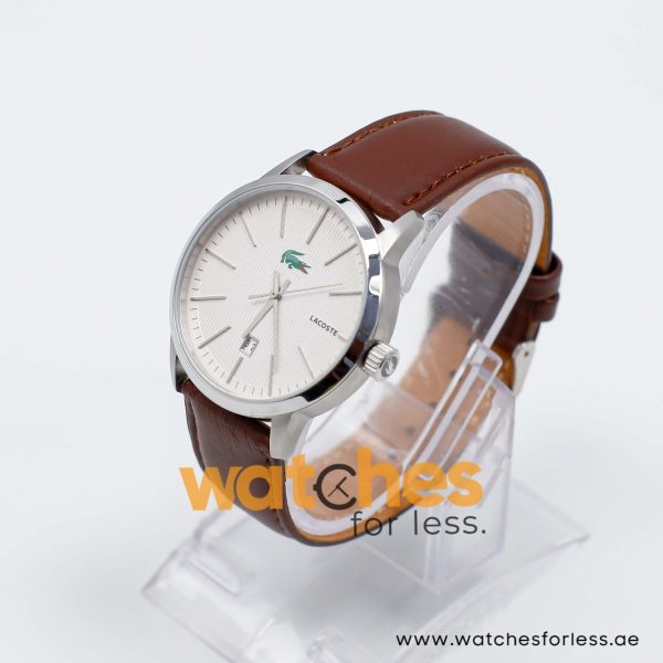 Lacoste Men’s Quartz Dark Brown Leather Strap White Dial 40mm Watch 2010465/1