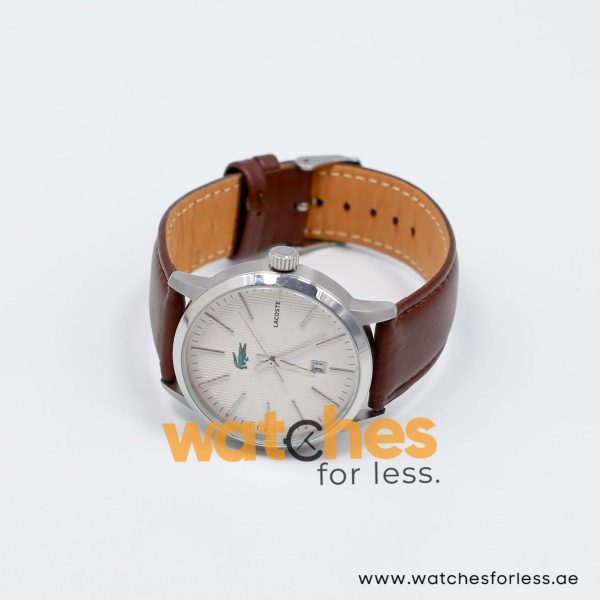 Lacoste Men’s Quartz Dark Brown Leather Strap White Dial 40mm Watch 2010465/1