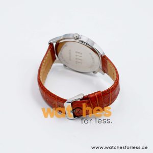 Elle Women’s Quartz Dark Orange Leather Strap Peach & Mother Of Pearl Dial 45mm (Three Time Zone) Watch EL20070S03C