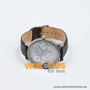 Elle Women’s Quartz Dark Brown Leather Strap Grey & Mother Of Pearl Dial 45mm (Three Time Zone) Watch EL20070S01C