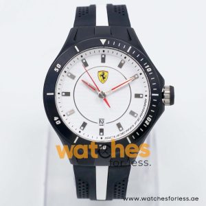 Ferrari Men’s Quartz Black Silicone Strap White Dial 44mm Watch 830104