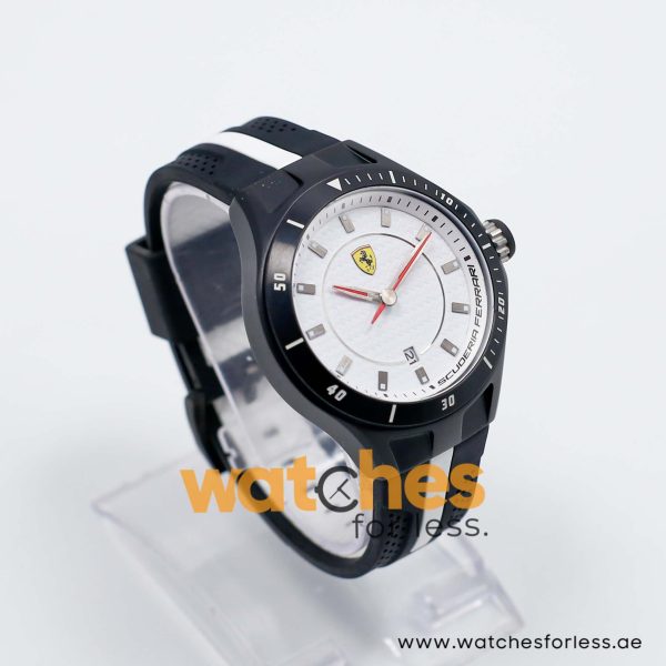 Ferrari Men’s Quartz Black Silicone Strap White Dial 44mm Watch 830104