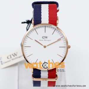 Daniel Wellington Men’s Quartz Multi Color Nylon Strap White Dial 40mm Watch 0103DW/1