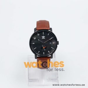 Adidas Men’s Quartz Dark Brown Leather Strap Black Dial 40mm Watch Z123037