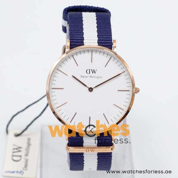 Daniel Wellington Men’s Quartz Blue & White Nylon Strap White Dial 40mm Watch 0104DW/1