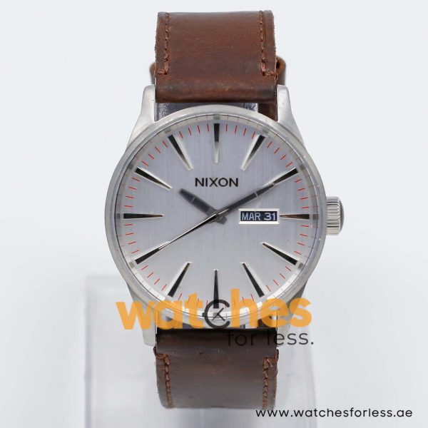 Nixon Men’s Quartz Brown Leather Strap Silver Dial 42mm Watch A1051113