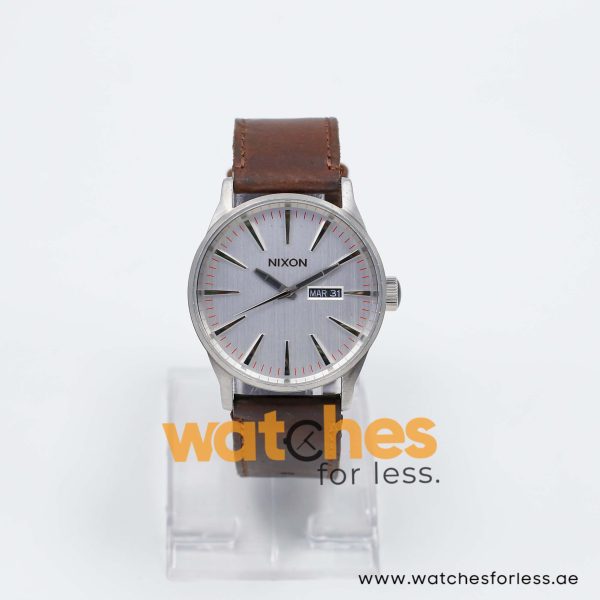 Nixon Men’s Quartz Brown Leather Strap Silver Dial 42mm Watch A1051113