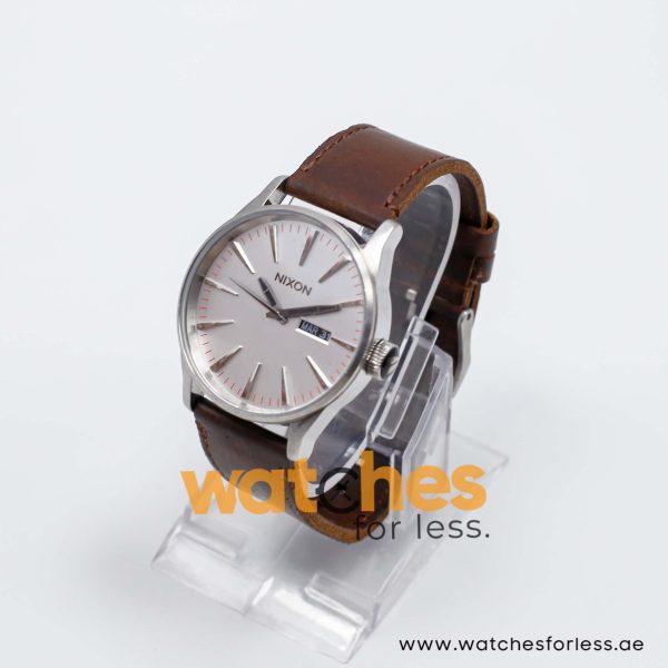 Nixon Men’s Quartz Brown Leather Strap Silver Dial 42mm Watch A1051113