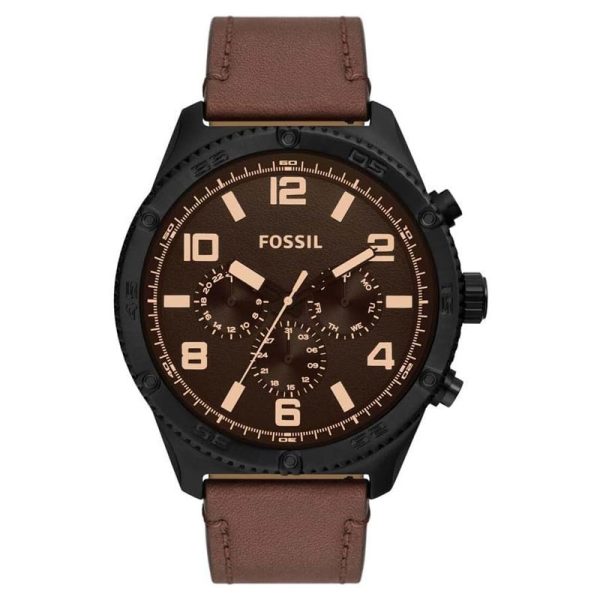 Fossil Men’s Quartz Brown Leather Strap Black Dial 50mm Watch BQ2802