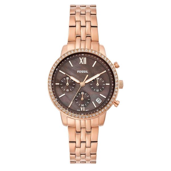 Fossil Women’s Quartz Rose Gold Stainless Steel Brown Mother Of Pearl Dial 36mm Watch ES5218