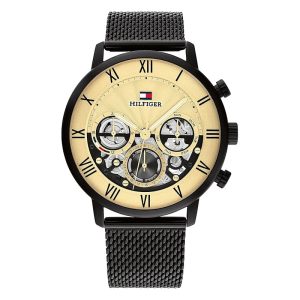 Tommy Hilfiger Men’s Quartz Black Stainless Steel Gold Dial 44mm Watch 1710568