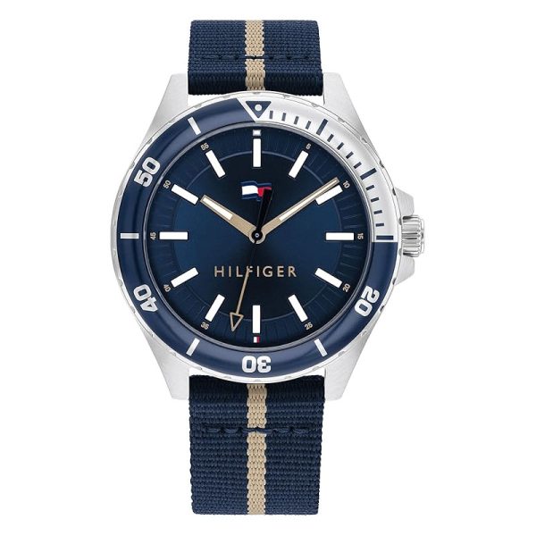 Tommy Hilfiger Men’s Quartz Blue & Cream Nylon Strap Blue Dial 43mm Watch 1792011